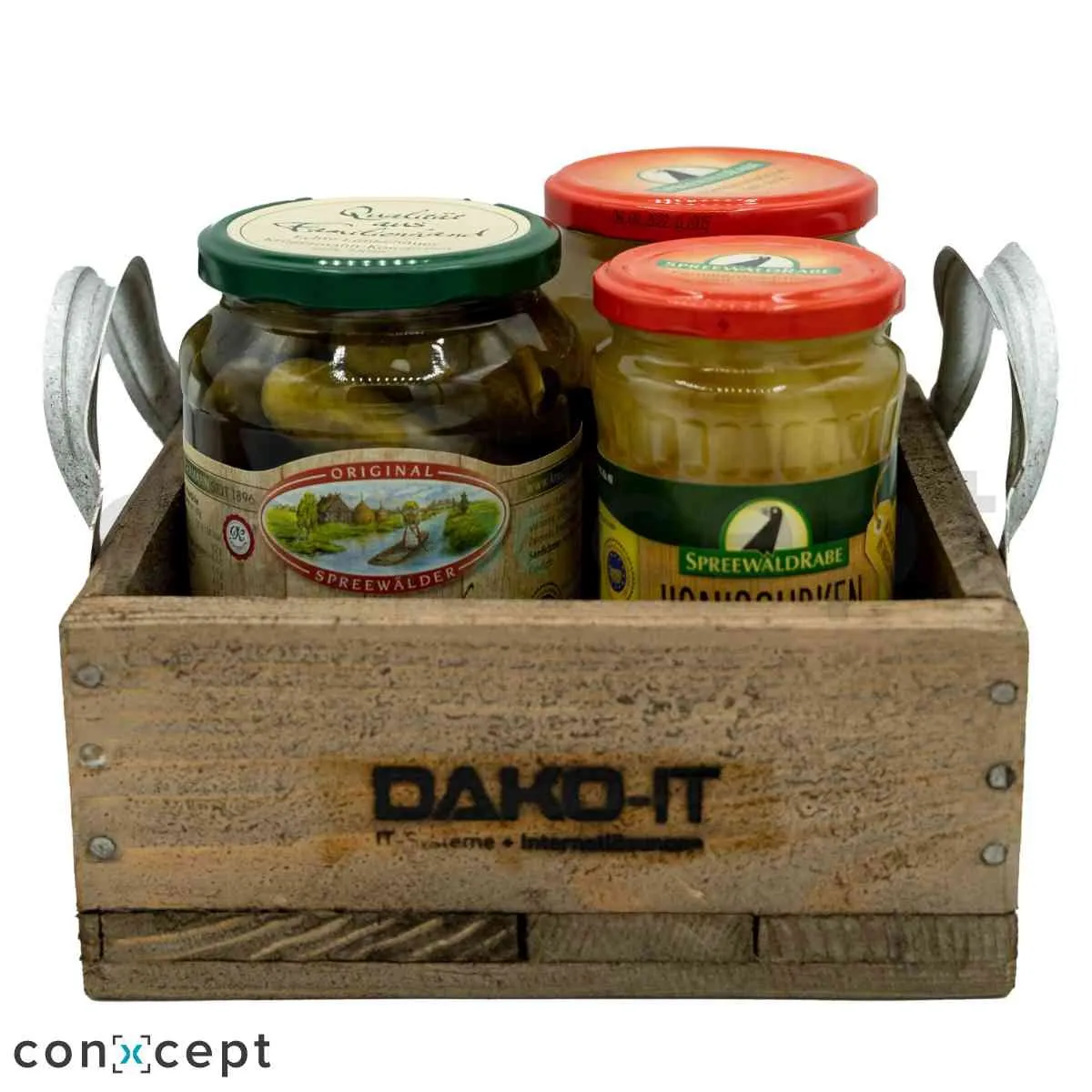 3 Gurkengläser mit DAKO-IT Träger