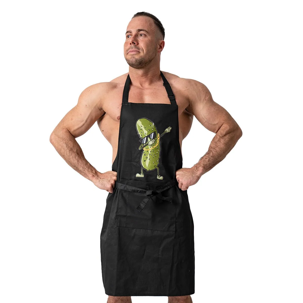 Schwarze Schürze, mit Gurke